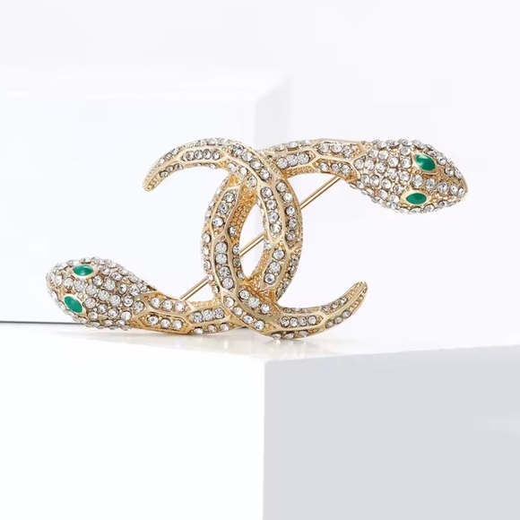Serpenti Snake Gold Crystal Green Eyes Brooch - Picture 5 of 9